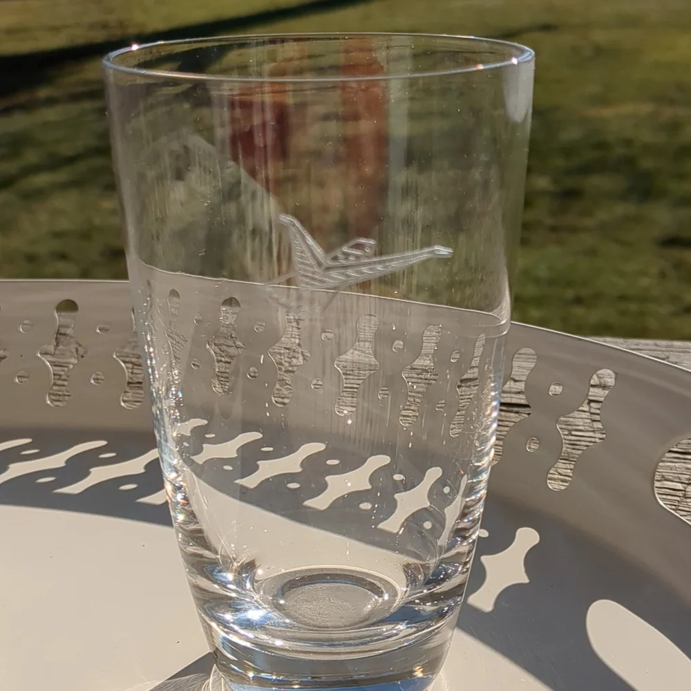 Vintage Fostoria 1959 Ford Thunderbird dealer logo bar glasses SET OF FO…